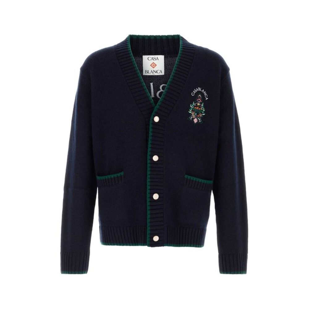 Casablanca Men Navy Blue Wool Blend Cardigan